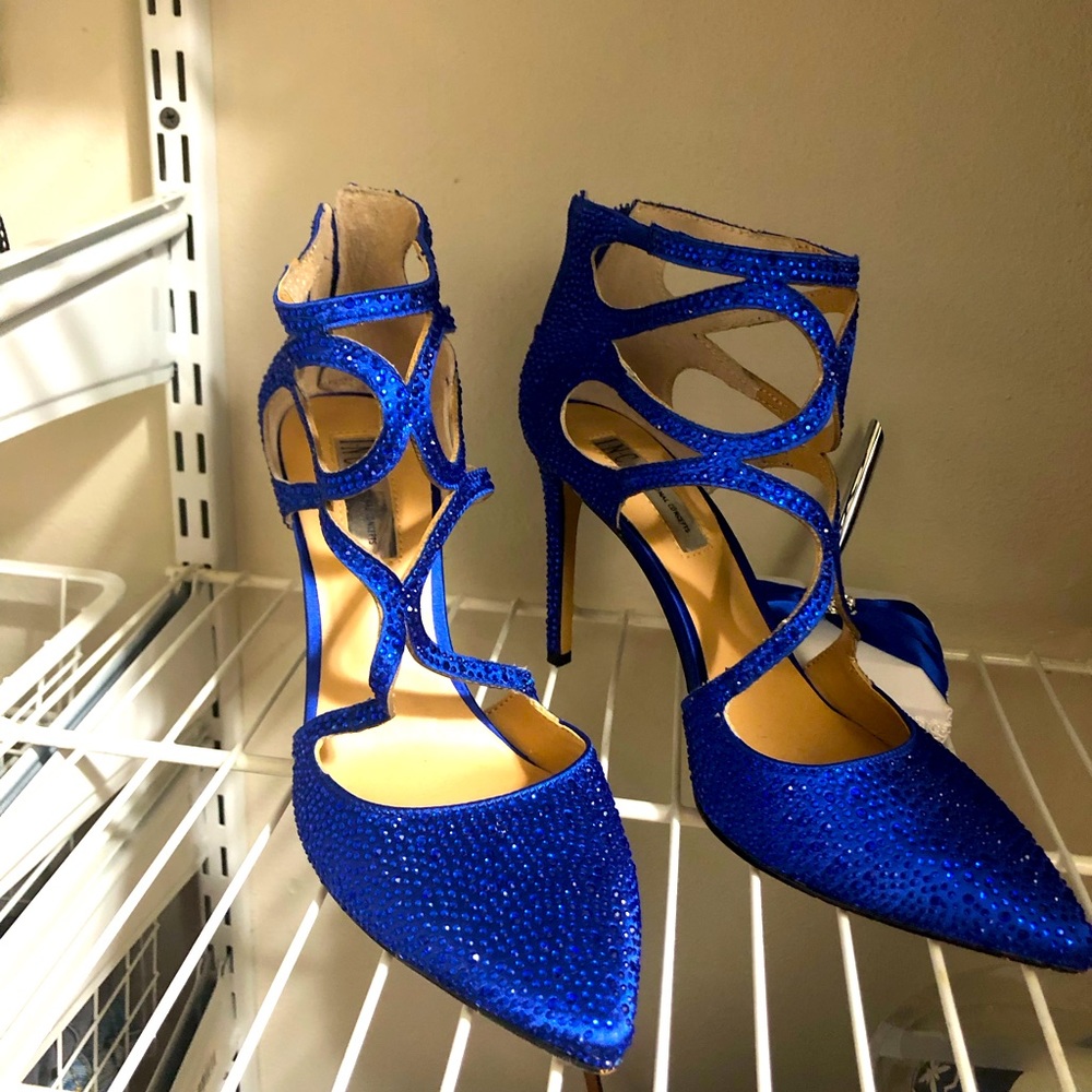 Royal blue stilettos with rhinestones
